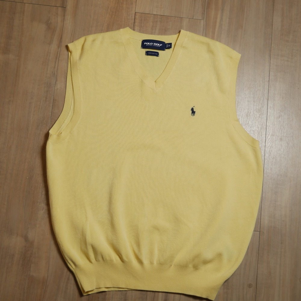 Polo Golf Ralph Lauren Mens V-Neck Sweater Vest Yellow 100% Cotton Medium